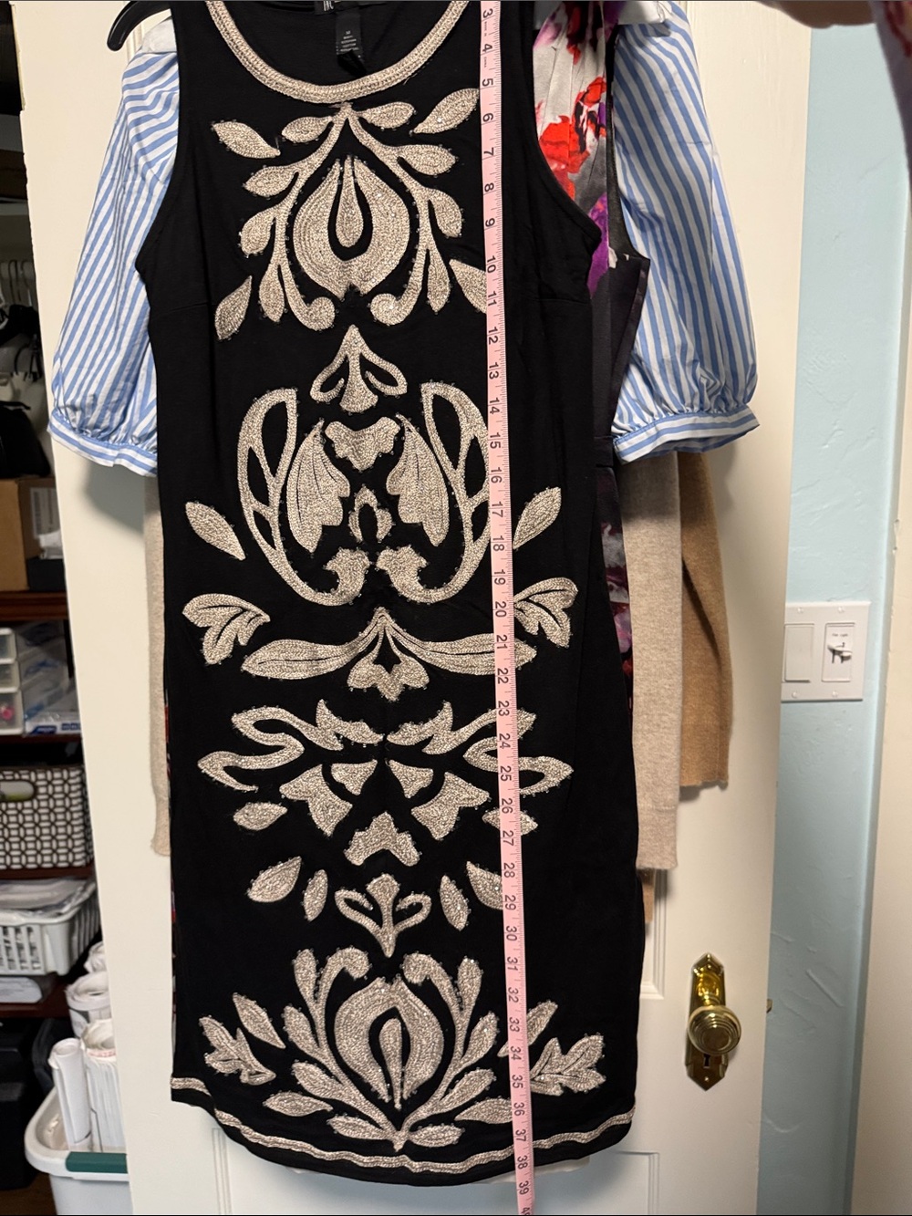 INC International Concepts Knit Sheath Sleeveless Beaded Applique Dress Black M - Picture 6 of 6